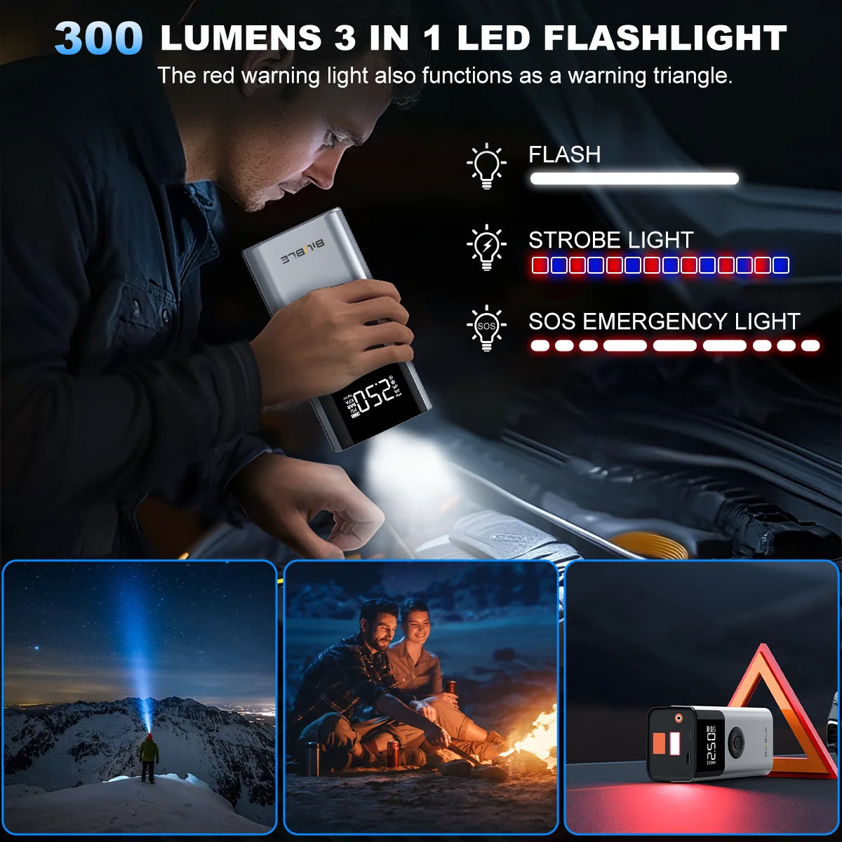 Compresor Portátil + Arrancador de Batería 4 en 1 (150 PSI / 20000 mAh)